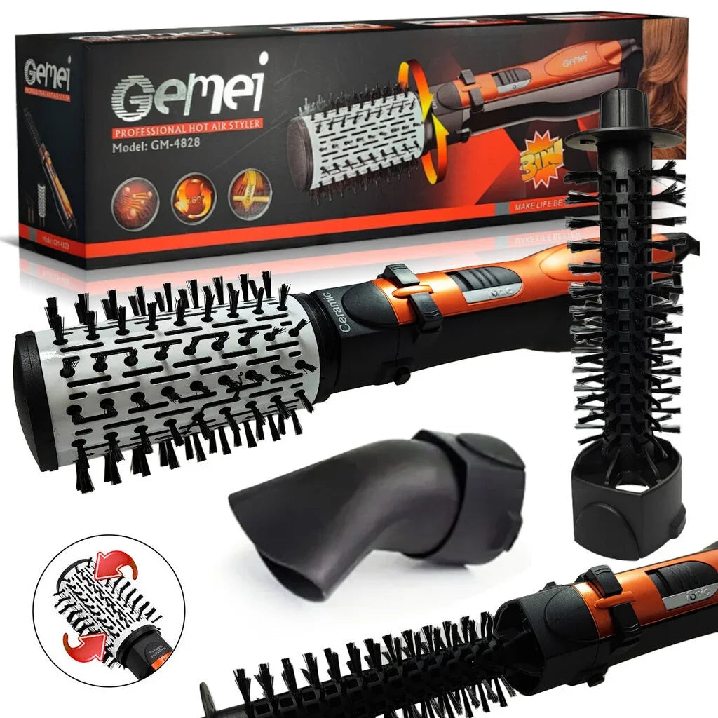 Gemei original περιστρεφόμενη ηλεκτρική Βούρτσα με θερμό αέρα 3 σε 1 1000W
