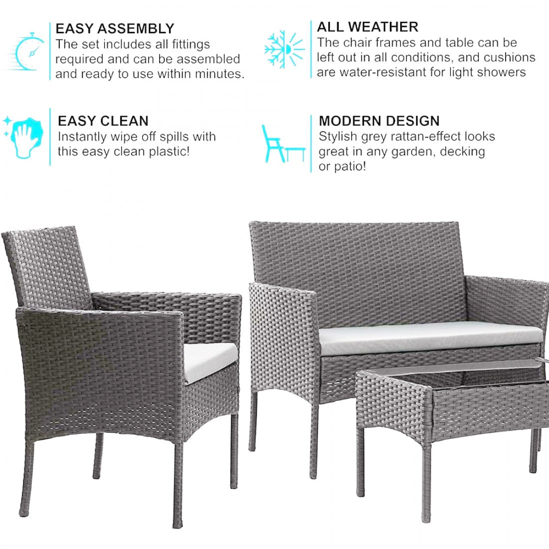 Σετ Σαλόνι Κήπου Martin 4 Τεμαχίων Γκρι – Μοντέρνο Design από Συνθετικό Rattan & Μέταλλο